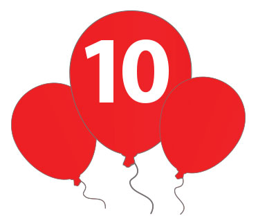 Red balloons with number 10 created by Redline Company