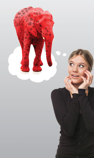 Thinking girl with red hearted elephant created by Redline Company